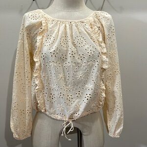 1408 JOIE Eyelet Boho Ruffle Cream Top Small